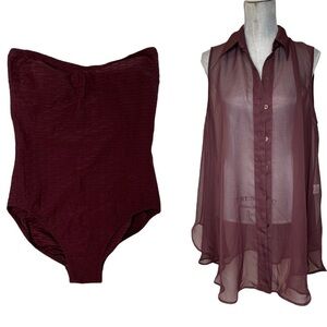 GOTTEX Ladies Brown Textured Bandeau with Matching Coverup Size 12 / Large NEW